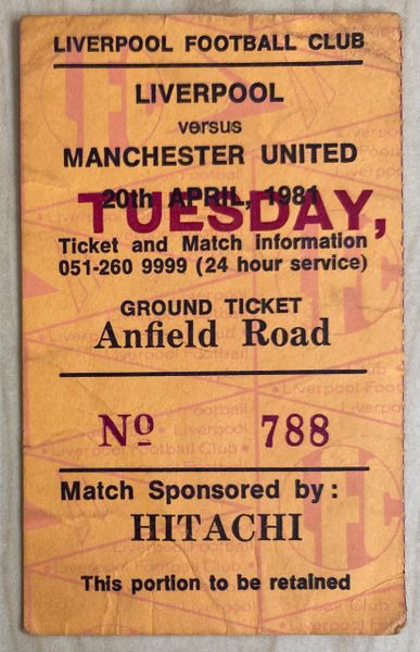 1980/81 ORIGINAL DIVISION ONE TICKET LIVERPOOL V MANCHESTER UNITED