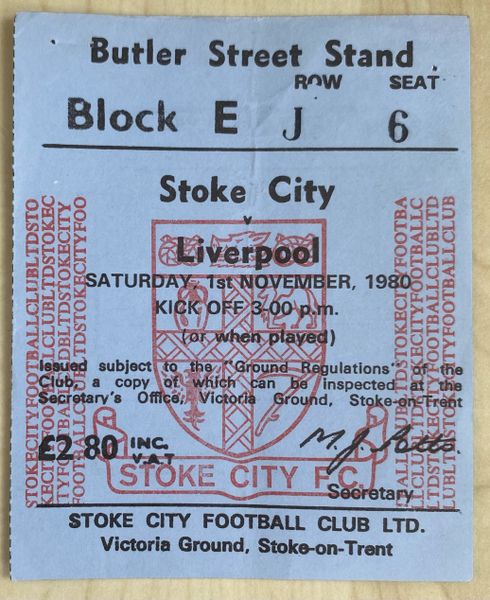 1980/81 ORIGINAL DIVISION ONE TICKET STOKE CITY V LIVERPOOL