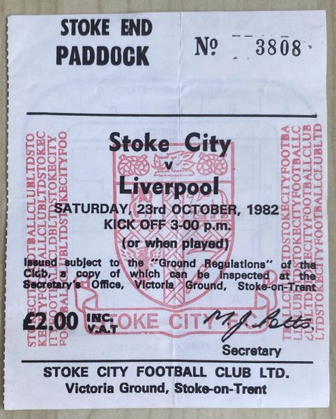 1982/83 ORIGINAL DIVISION ONE TICKET STOKE CITY V LIVERPOOL (VISITORS ALLOCATION)