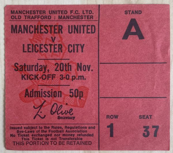 1971/72 ORIGINAL DIVISION ONE TICKET MANCHESTER UNITED V LEICESTER CITY