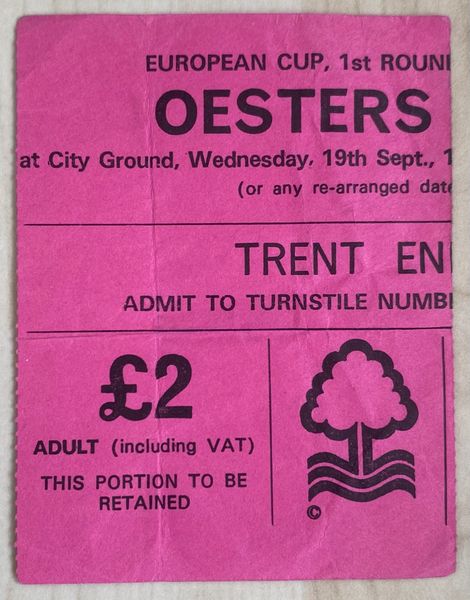 1979/80 ORIGINAL EUROPEAN CUP 1ST ROUND 1ST LEG TICKET NOTTINGHAM FOREST V OESTERS