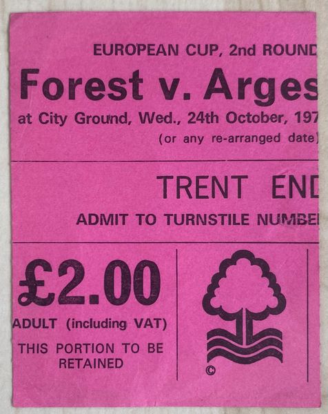 1979/80 ORIGINAL EUROPEAN CUP 2ND ROUND 1ST LEG TICKET NOTTINGHAM FOREST V ARGES PITESTI