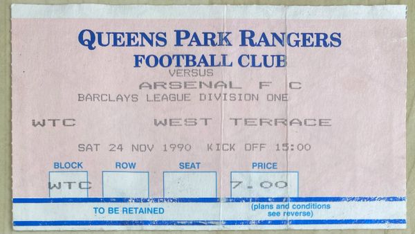 1990/91 ORIGINAL DIVISION ONE TICKET QUEENS PARK RANGERS V ARSENAL (VISITORS END)