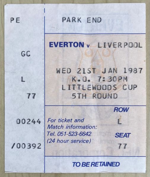1986/87 ORIGINAL LITTLEWOODS CUP 5TH ROUND TICKET EVERTON V LIVERPOOL (LIVERPOOL ALLOCATION)