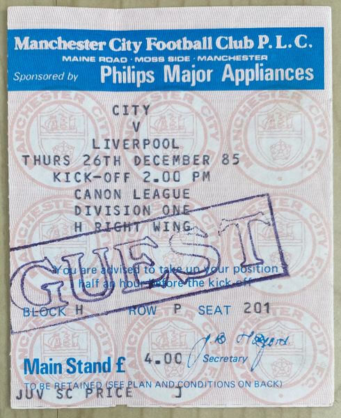 1985/86 ORIGINAL DIVISION ONE TICKET MANCHESTER CITY V LIVERPOOL