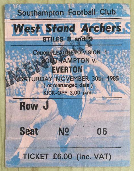 1985/86 ORIGINAL DIVISION ONE TICKET SOUTHAMPTON V EVERTON