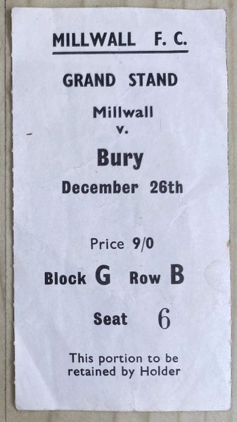 1968/69 ORIGINAL DIVISION TWO TICKET MILLWALL V BURY