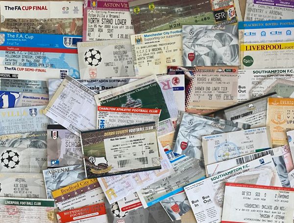 JOB LOT OF 65 ARSENAL 1997-2003 ORIGINAL AWAY AND CHAMPIONS LEAGUE TICKETS (ALL ARSENAL ALLOCATION)
