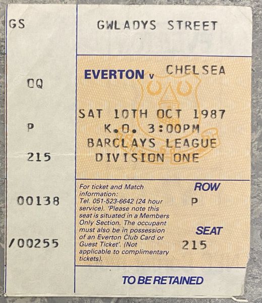 1987/88 ORIGINAL DIVISION ONE TICKET EVERTON V CHELSEA