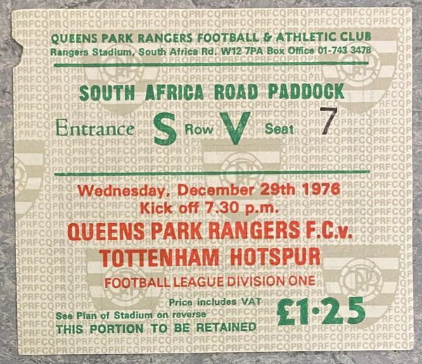 1976/77 ORIGINAL DIVISION ONE TICKET QUEENS PARK RANGERS V TOTTENHAM HOTSPUR