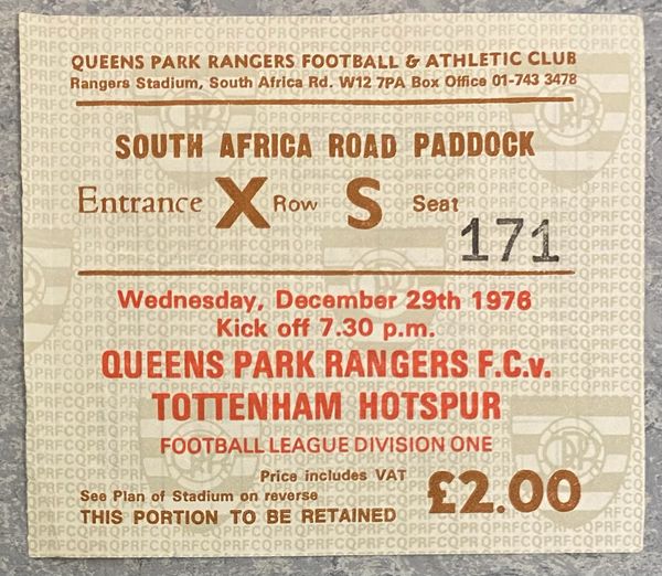 1976/77 ORIGINAL DIVISION ONE TICKET QUEENS PARK RANGERS V TOTTENHAM HOTSPUR