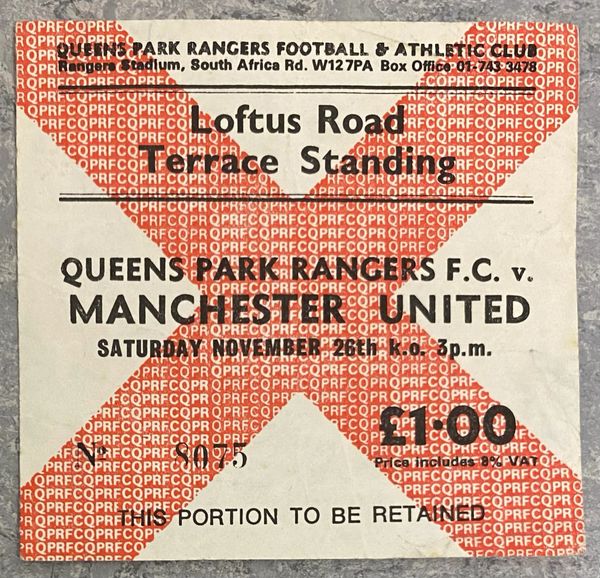 1977/78 ORIGINAL DIVISION ONE TICKET QUEENS PARK RANGERS V MANCHESTER UNITED