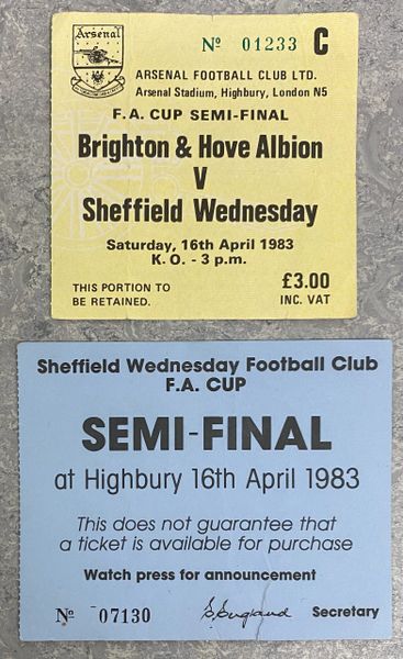 1983 ORIGINAL FA CUP SEMI FINAL TICKET BRIGHTON & HOVE ALBION V SHEFFIELD WEDNESDAY @HIGHBURY (SHEFFIELD WEDNESDAY ALLOCATION)