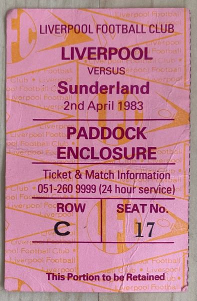 1982/83 ORIGINAL DIVISION ONE TICKET LIVERPOOL V SUNDERLAND