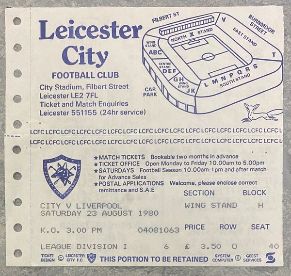 1980/81 ORIGINAL DIVISION ONE TICKET LEICESTER CITY V LIVERPOOL