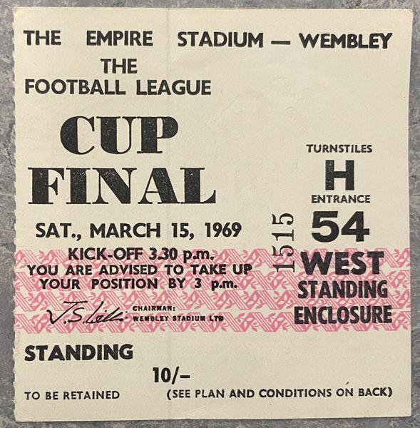 1969 ORIGINAL LEAGUE CUP FINAL TICKET SWINDON TOWN V ARSENAL WEST H54 1515