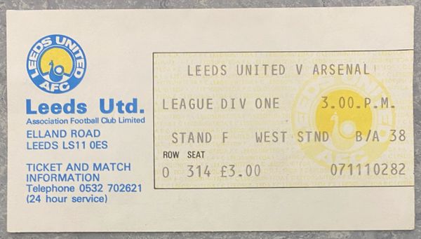 1980/81 ORIGINAL DIVISION ONE TICKET LEEDS UNITED V ARSENAL