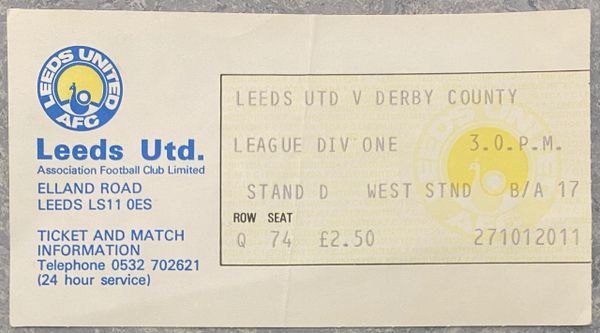 1979/80 ORIGINAL DIVISION ONE TICKET LEEDS UNITED V DERBY COUNTY