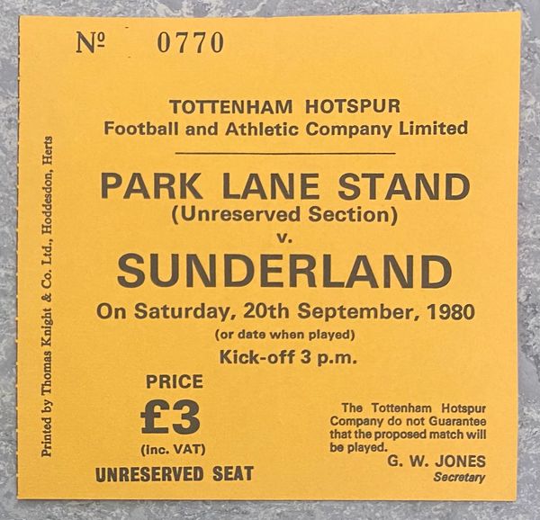 1980/81 ORIGINAL DIVISION ONE TICKET TOTTENHAM HOTSPUR V SUNDERLAND