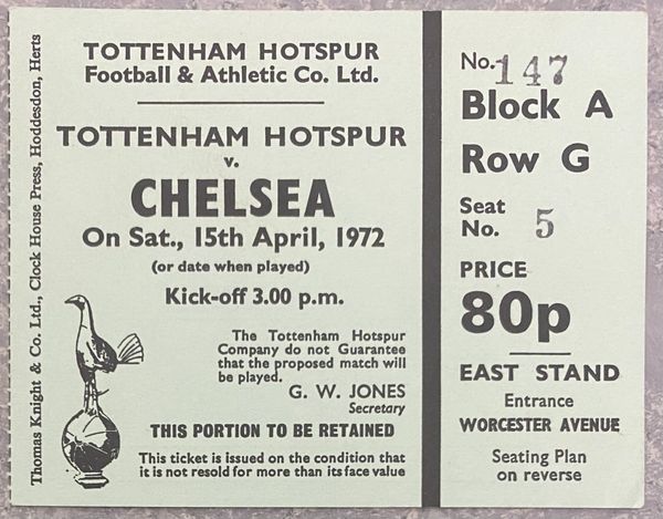 1971/72 ORIGINAL DIVISION ONE TICKET TOTTENHAM HOTSPUR V CHELSEA