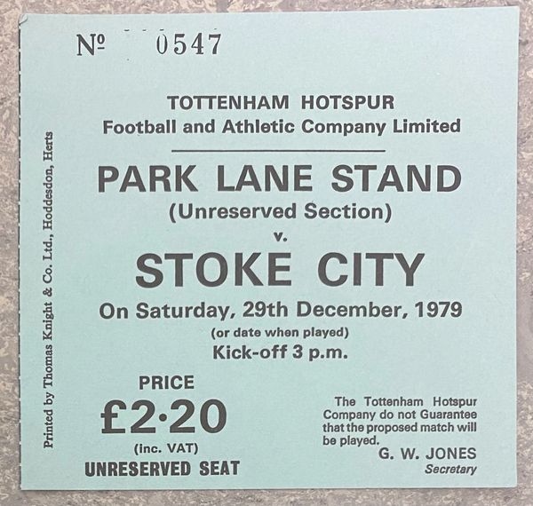 1979/80 ORIGINAL DIVISION ONE UNUSED TICKET TOTTENHAM HOTSPUR V STOKE CITY