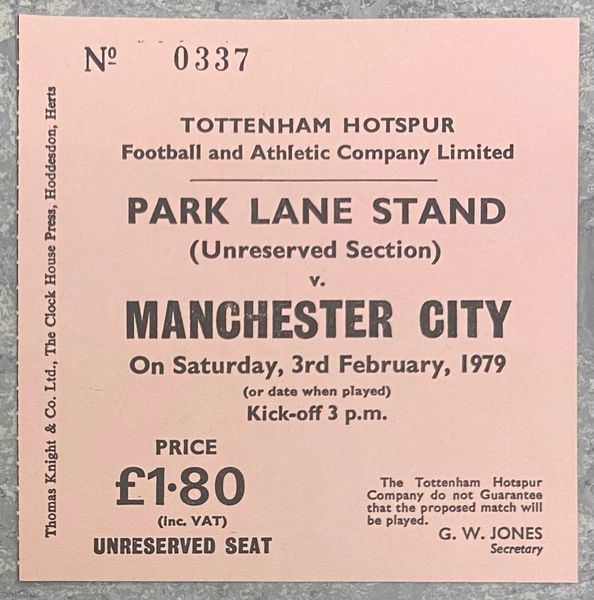 1978/79 ORIGINAL DIVISION ONE TICKET TOTTENHAM HOTSPUR V MANCHESTER CITY