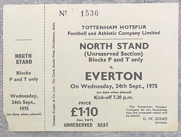 1974/75 ORIGINAL UNUSED DIVISION ONE TICKET TOTTENHAM HOTSPUR V EVERTON