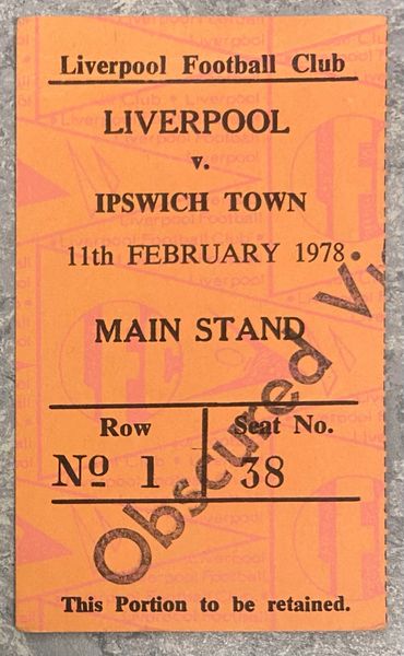 1977/78 ORIGINAL DIVISION ONE TICKET LIVERPOOL V IPSWICH TOWN