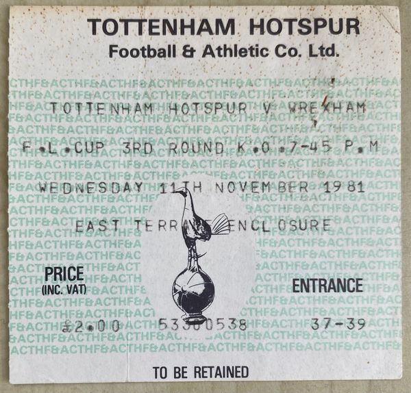 1981/82 ORIGINAL LEAGUE CUP 3RD ROUND TICKET TOTTENHAM HOTSPUR V WREXHAM