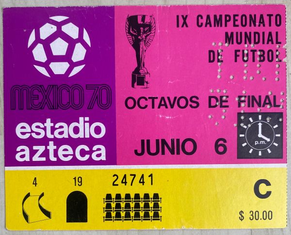 1970 ORIGINAL WORLD CUP 1st ROUND TICKET BELGIUM V SOVIET UNION @AZTECA STADIUM