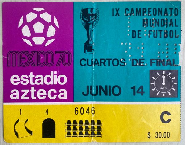 1970 ORIGINAL WORLD CUP QUARTER FINAL TICKET URUGUAY V SOVIET UNION @AZTECA STADIUM