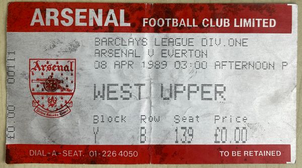 1988/89 ORIGINAL DIVISION ONE TICKET ARSENAL V EVERTON