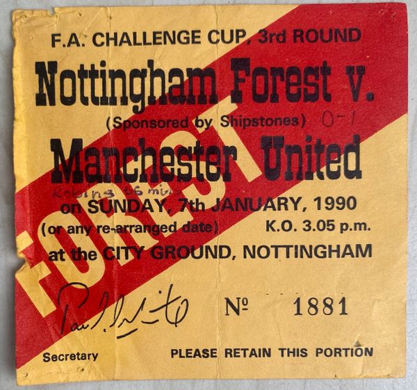 1989/90 ORIGINAL FA CUP 3RD ROUND TICKET NOTTINGHAM FOREST V MANCHESTER UNITED (VISITORS ALLOCATION)