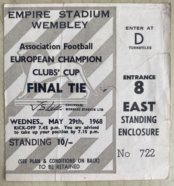 1968 ORIGINAL EUROPEAN CUP FINAL TICKET MANCHESTER UNITED V BENFICA