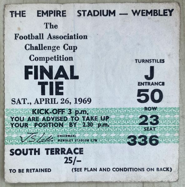 1969 ORIGINAL FA CUP FINAL TICKET MANCHESTER CITY V LEICESTER CITY