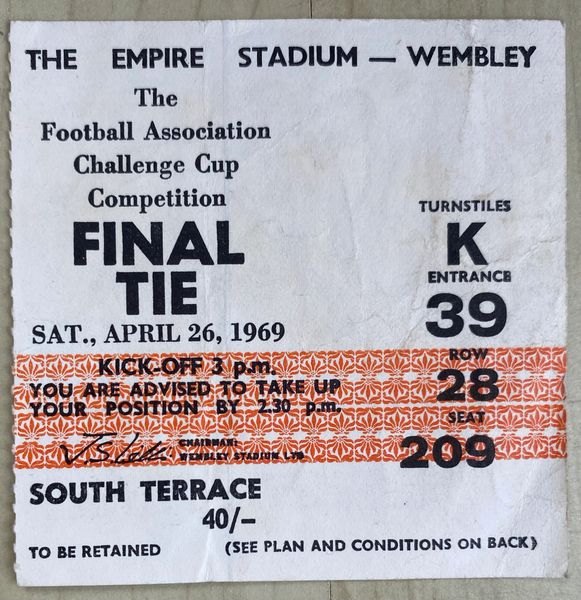 1969 ORIGINAL FA CUP FINAL TICKET MANCHESTER CITY V LEICESTER CITY