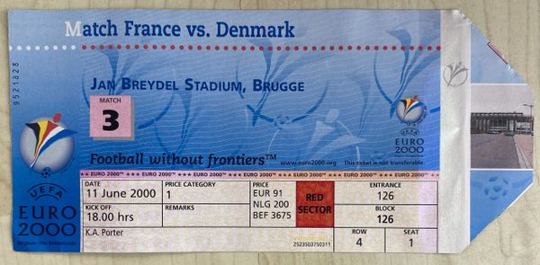 2000 ORIGINAL EUROPEAN CHAMPIONSHIPS 1ST ROUND TICKET FRANCE V DENMARK @ BRUGGE