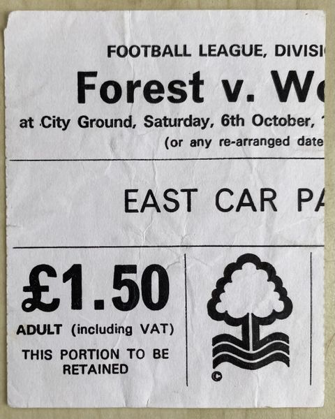 1979/80 ORIGINAL DIVISION ONE TICKET NOTTINGHAM FOREST V WOLVERHAMPTON WANDERERS