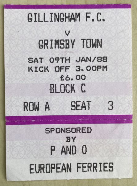 1987/88 ORIGINAL DIVISION THREE TICKET GILLINGHAM V GRIMSBY TOWN