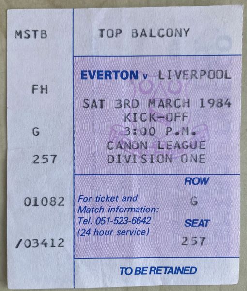 1983/84 ORIGINAL DIVISION ONE TICKET EVERTON V LIVERPOOL