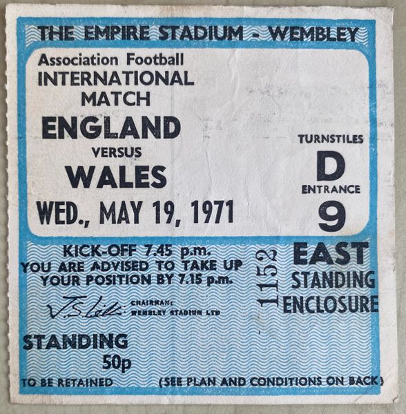 1971 BRITISH HOME INTERNATIONAL CHAMPIONSHIP TICKET ENGLAND V WALES @WEMBLEY