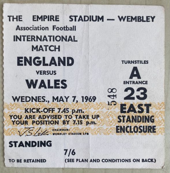 1969 BRITISH HOME INTERNATIONAL CHAMPIONSHIP TICKET ENGLAND V WALES @WEMBLEY