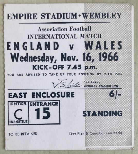 1966 BRITISH HOME INTERNATIONAL CHAMPIONSHIP TICKET ENGLAND V WALES @WEMBLEY