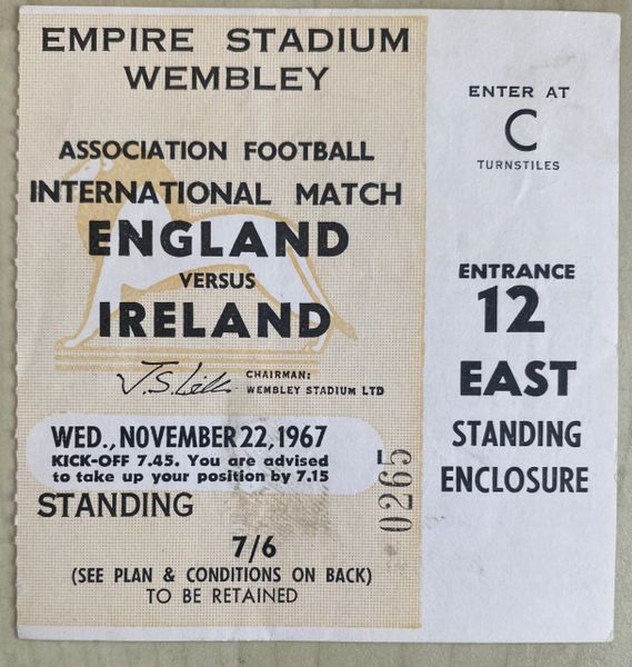 1967 ORIGINAL EUROPEAN CHAMPIONSHIPS QUALIFYING TICKET ENGLAND V NORTHERN IRELAND @WEMBLEY