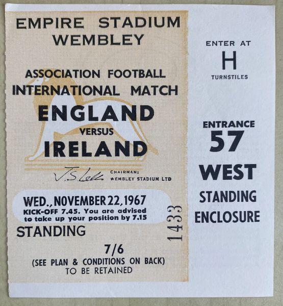 1967 ORIGINAL EUROPEAN CHAMPIONSHIPS QUALIFYING TICKET ENGLAND V NORTHERN IRELAND @WEMBLEY