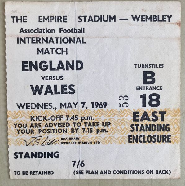 1969 BRITISH HOME INTERNATIONAL CHAMPIONSHIP TICKET ENGLAND V WALES @WEMBLEY