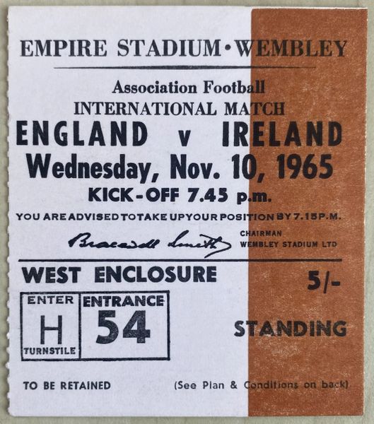 1965 ORIGINAL BRITISH HOME INTERNATIONAL CHAMPIONSHIP TICKET ENGLAND V NORTHERN IRELAND @WEMBLEY