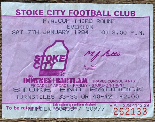 1983/84 ORIGINAL FA CUP S3RD ROUND TICKET STOKE CITY V EVERTON (EVERTON ALLOCATION)