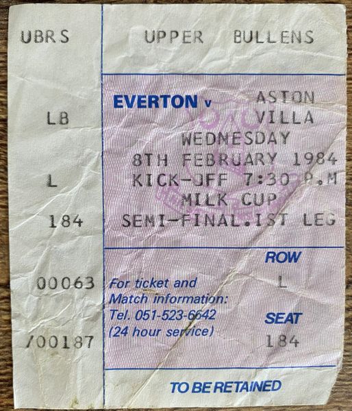 1983/84 ORIGINAL LEAGUE MILK CUP SEMI FINAL 1STLEG TICKET EVERTON V ASTON VILLA