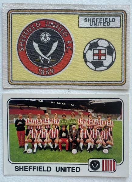 2X 1979 ORIGINAL UNUSED PANINI FOOTBALL 79 STICKERS SHEFFIELD UNITED BADGE AND TEAM GROUP